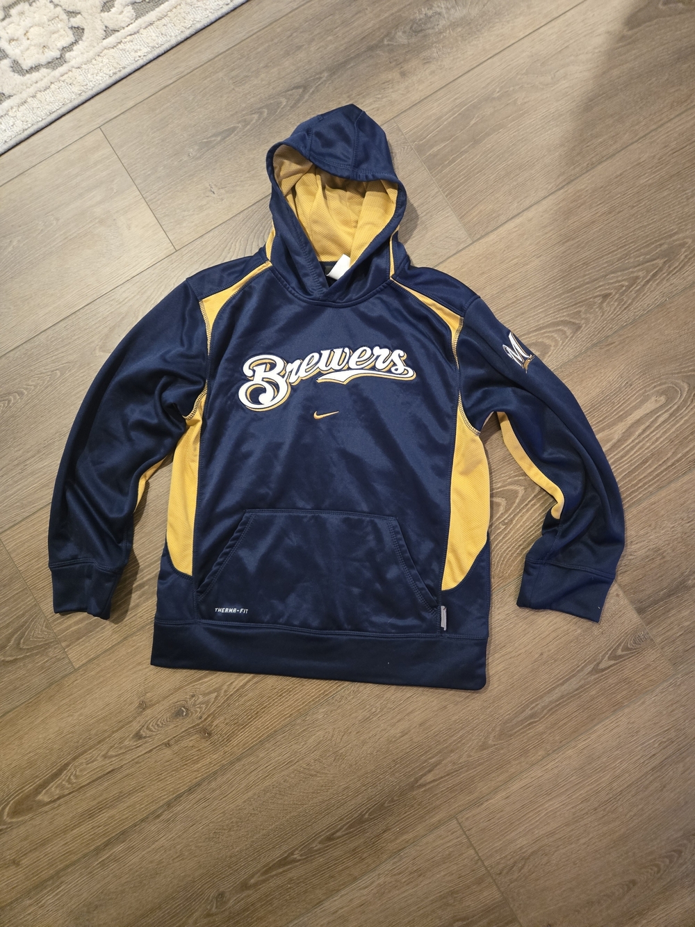 Nike Navy and Gold Brewers Pullover Hoodie